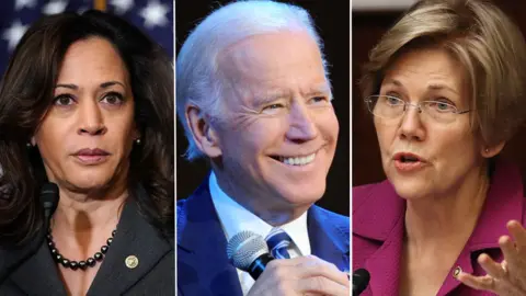 Getty Images Kamala Harris, Joe Biden and Liz Warren