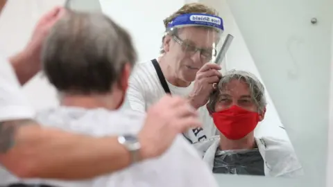 PA Media Scottish Labour Leader Richard Leonard at Scrimshaws and Co salon in Glasgow