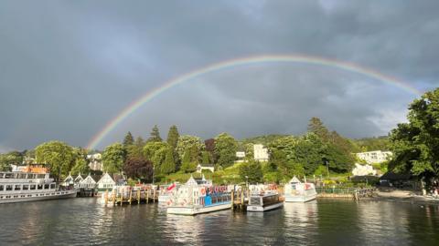 A rainbow over the boats at Bowness
