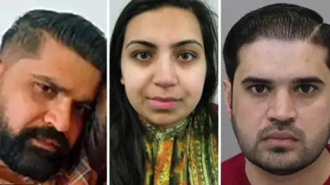 Surrey Police Urfan Sharif (left), Beinash Batool (centre) and Faisal Malik (right) stare at the camera is separate pictures places next to each other