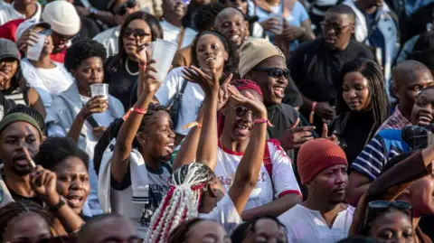 Getty Images South African youth attend an event to celebrate 30 years of independence on Constitutional Hill on April 27, 2024