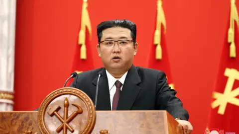 KCNA A photo released by the official North Korean Central News Agency (KCNA) shows Kim Jong-Un, general secretary of the Worker"s Party of Korea, giving a speech during a commemorative lecture organized by the Central Committee of the WPK, celebrating a significant founding anniversary of the Party, at the office building of the Party"s Central Committee in Pyongyang, North Korea, 10 October 2021 (issued 11 October 2021).