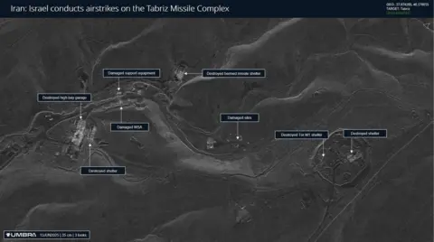 UMBRA Umbra image showing areas Israel has carried out strikes at Tabriz missile complex 