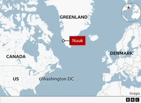 BBC map showing Greenland, North America and Europe