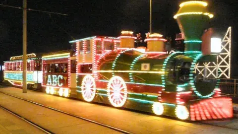 Illuminated heritage tram Blackpool