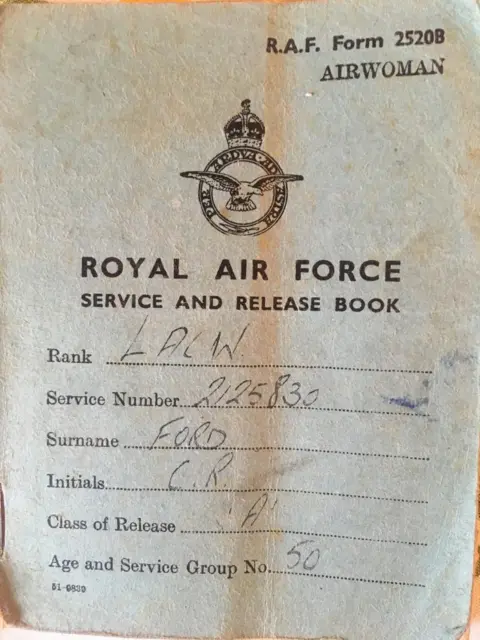 Cynthia Evans An old RAF service and release book.