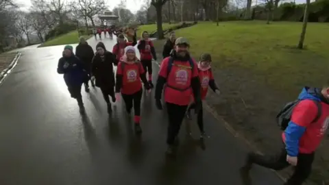 The walkers covered 22 miles (35km) on Saturday