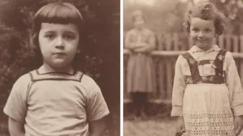Family Pictures from the family's time in Vienna, taken from their photo album. The faded black and white prints have a sepia tone. The left picture is of Eli and the right picture is of his sister Tirza. They are three to four years old.