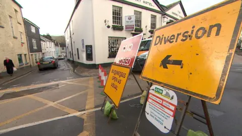 Diversion on Church Street in Modbury