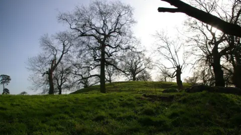 A mound of earth which is said to have the remains of a 12th century castle hidden underneath.