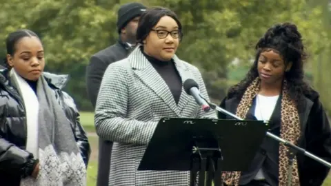 Jaden Moodie's sister Leah Moodie at the memorial service at Arnot Hill Park, in Arnold, Nottingham