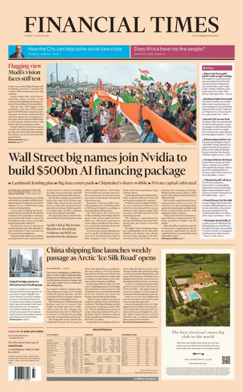 "Wall Street big names join Nvidia to build $500bn (£370bn) AI financing package," reads the headline on the front page of the Financial Times. 