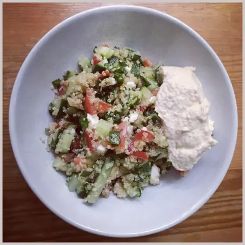 Eliza Hunt A salad with quinoa, tomatoes, cucumber, feta, mint and parsley