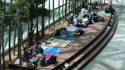 EPA Seniors take shelter at the second terminal of Incheon International Airport