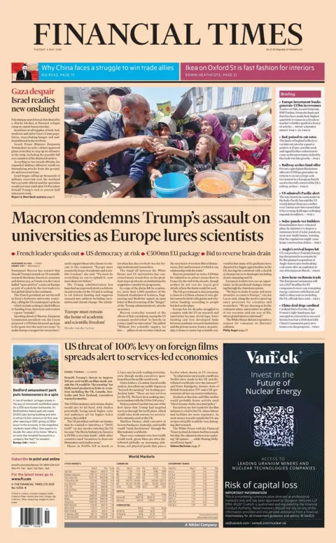  "Macron condemns Trump's assault on universities as Europe lures scientists."