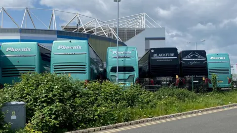 Coaches outside Cardiff City Stadium