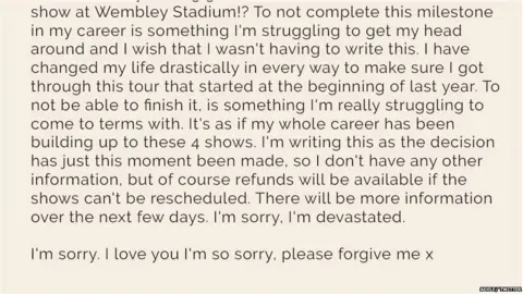 Adele/ Twitter An excerpt of the statement on Adele's Twitter