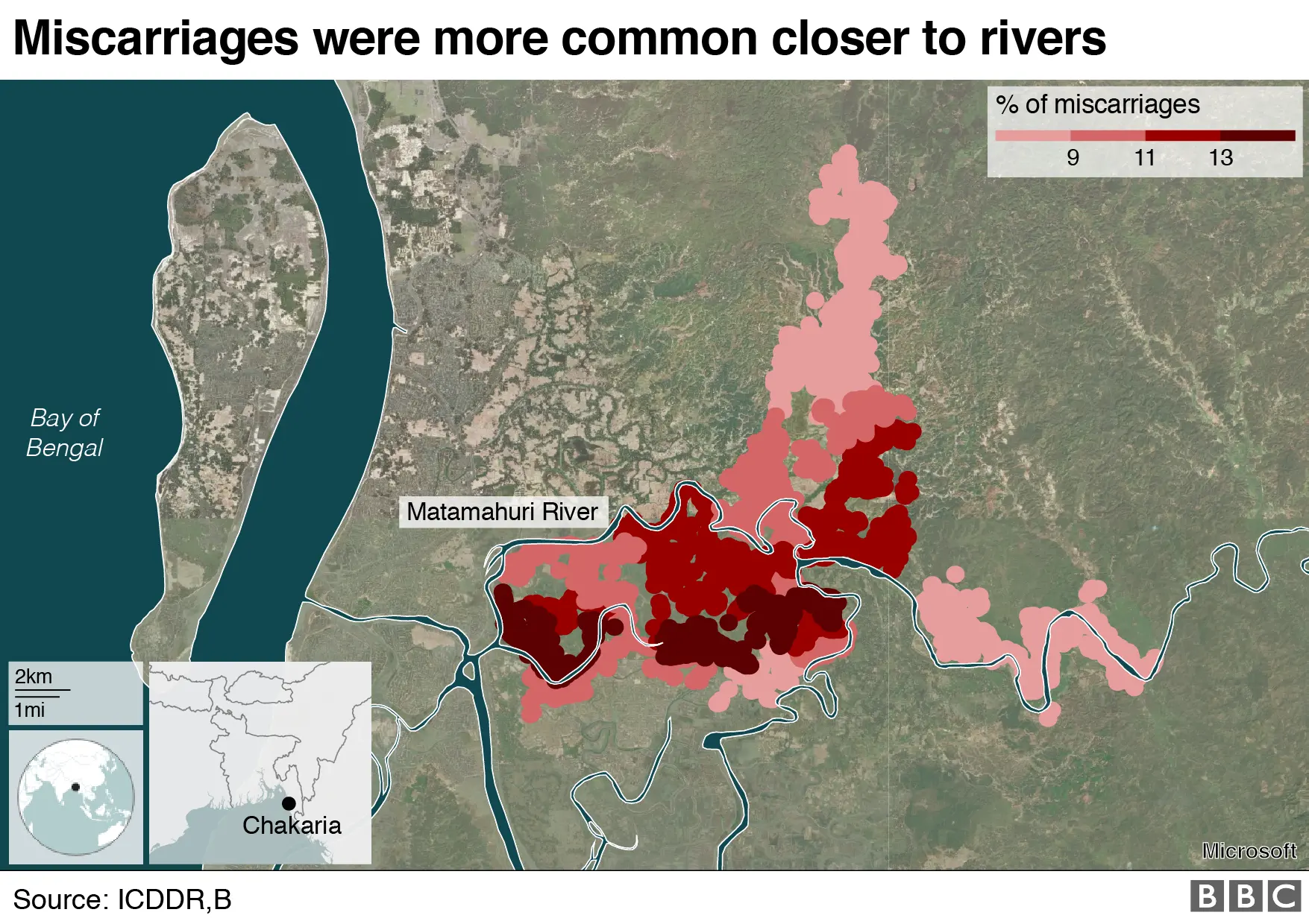 BBC BBC Graphic of miscarriages that take place closer to rivers