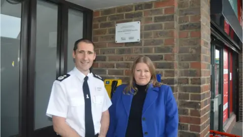 LDRS Deputy chief constable Ben Snuggs, left, with police and crime commissioner Donna Jones outside the new Bitterne police station