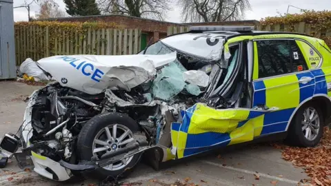 Northamptonshire Police Police car involved in A45 collision