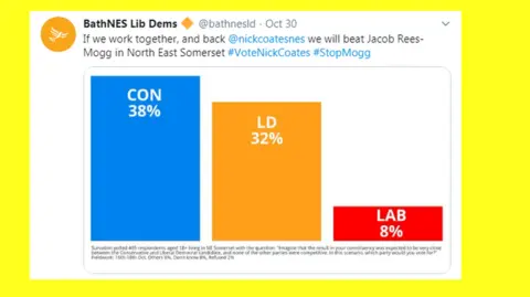 Liberal Democrats chart showing conservatives on 38%, lib dems on 32% and labour on 8%