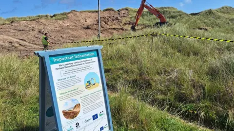 Cornwall Wildlife Trust A digger at Penhale Dunes