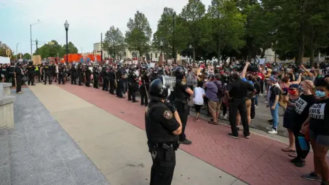 Getty Images Jacob Blake protesters gathered in front of the courthouse in Kenosha, Wisconsin, United States on August 24, 2020