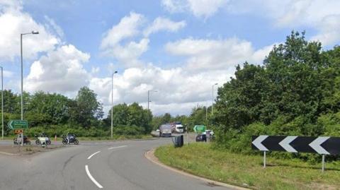 Junction of the A5 and A458 near Shrewsbury