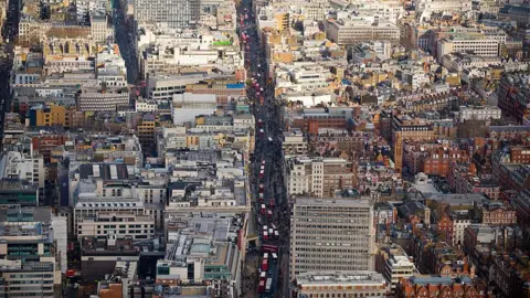 Getty Images Aerial view of Oxford with buses visible along it