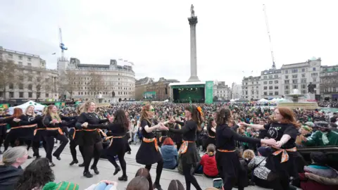 Performers on stage in Trafalgar Square 