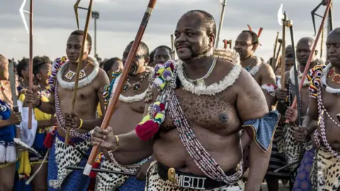 AFP Eswatini's King Mswati III at the reed dance in 2023
