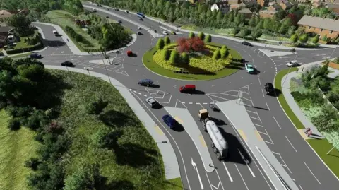 An artist's impression of the dual carriageway and roundabout upgrade
