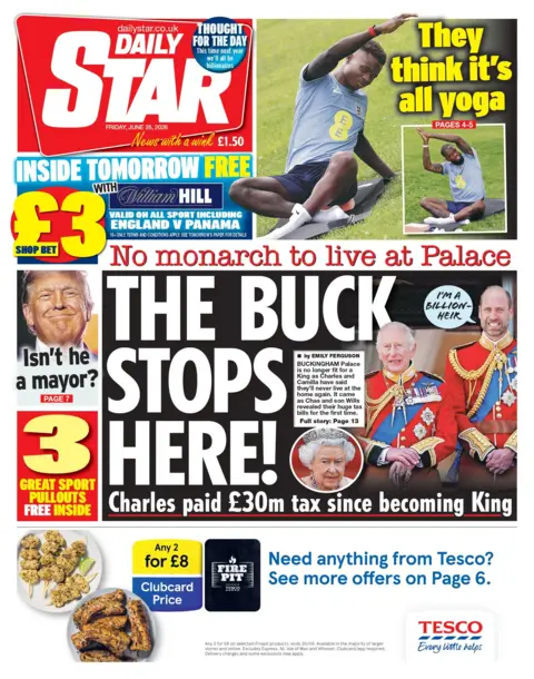 "The buck stops here: No monarch to live at Palace," reads the headline on the front page of the Daily Star.