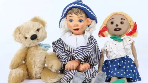 Original TV puppets Teddy, Andy Pandy and Louby Lou.