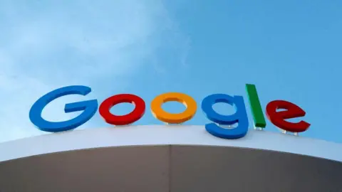 The multi-coloured Google logo sits atop the company's Google House installation at the 2024 CES trade show in Las Vegas, Nevada