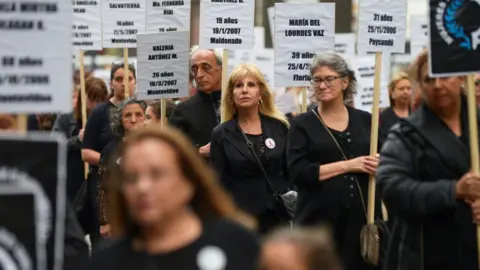Reuters Demonstrators participate in a protest against femicide and violence against women, in Montevideo, Uruguay, 25 November, 2019.