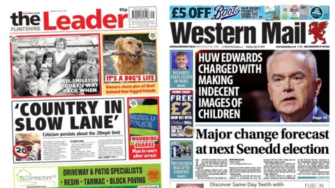 Front pages of the Flintshire Leader and the Western Mail 