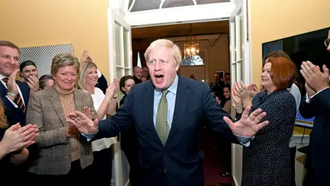 PA Media Boris Johnson in No 10 on election night