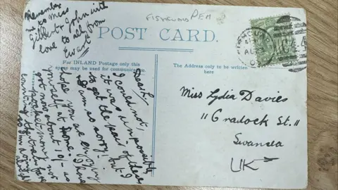 Swansea Building Society  A picture of the postcard with writing on the back