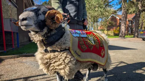 The Mercian Regiment Private Derby being held by his handler