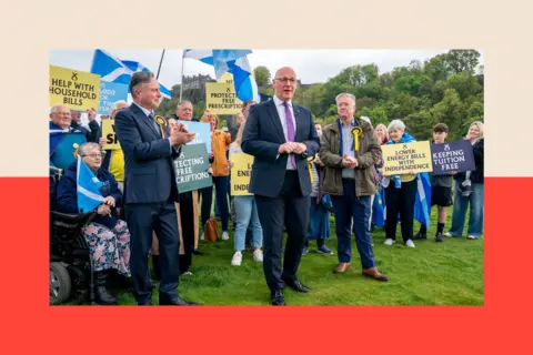 PA Wire First Minister and Scottish National Party (SNP) leader John Swinney with candidate for Stirling Alyn Smith (left) 