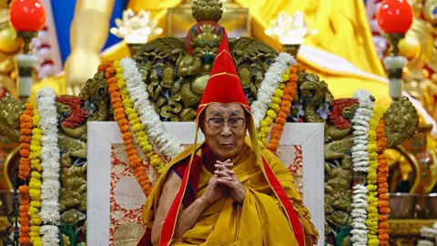 Getty Images Tibetan spiritual leader the Dalai Lama attends a long-life prayer offering ceremony at the Main Tibetan Temple in McLeod Ganj, near Dharamsala on July 5, 2025.