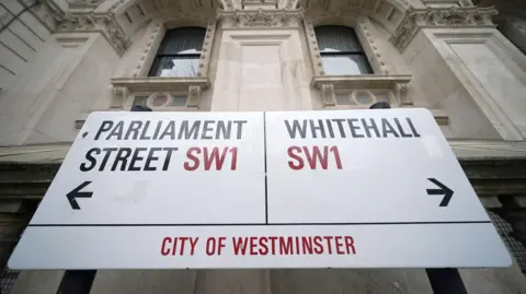 PA Media Street sign for Parliament Street and Whitehall in Westminster.