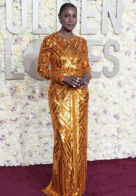 Getty Images US actor and writer Issa Rae arrives for the 81st annual Golden Globe Awards ceremony at the Beverly Hilton Hotel in Beverly Hills, California, USA, 07 January 2024. Artists in various film and television categories are awarded Golden Globes by the Hollywood Foreign Press Association.