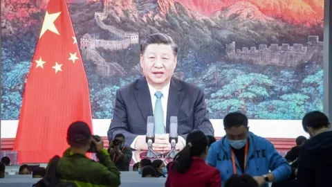 Getty Images Chinese President Xi Jinping speaking at a conference earlier this month.