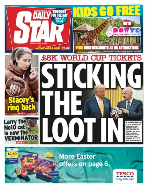The headline on the front page of the Daily Star reads: "Sticking the loot in."
