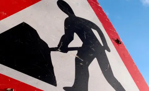 Kevin Button Roadworks Sign - stock photo