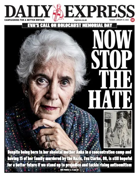The headline on the front page of the Express reads: “Now stop the hate”.