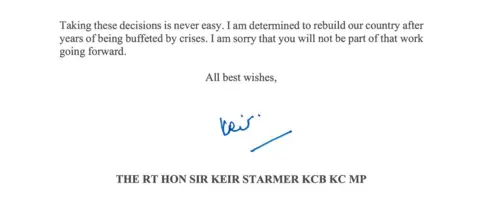 10 Downing Street A PDF image showing the final bit of Sir Keir's letter. It ends with a handwritten 'Keir' sign-off