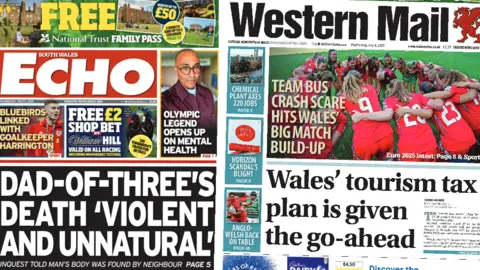 Front page of South Wales Echo and Western Mail side by side
